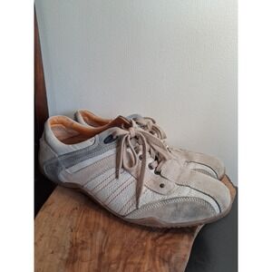 First Italian Leather Suede Sneakers Beige Grey Lace Up Driving Shoes Womens 43